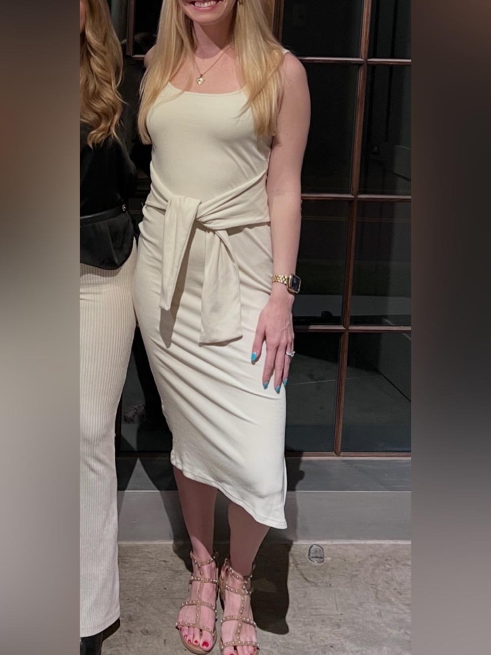 Knot-Front Cream Midi Dress - Women